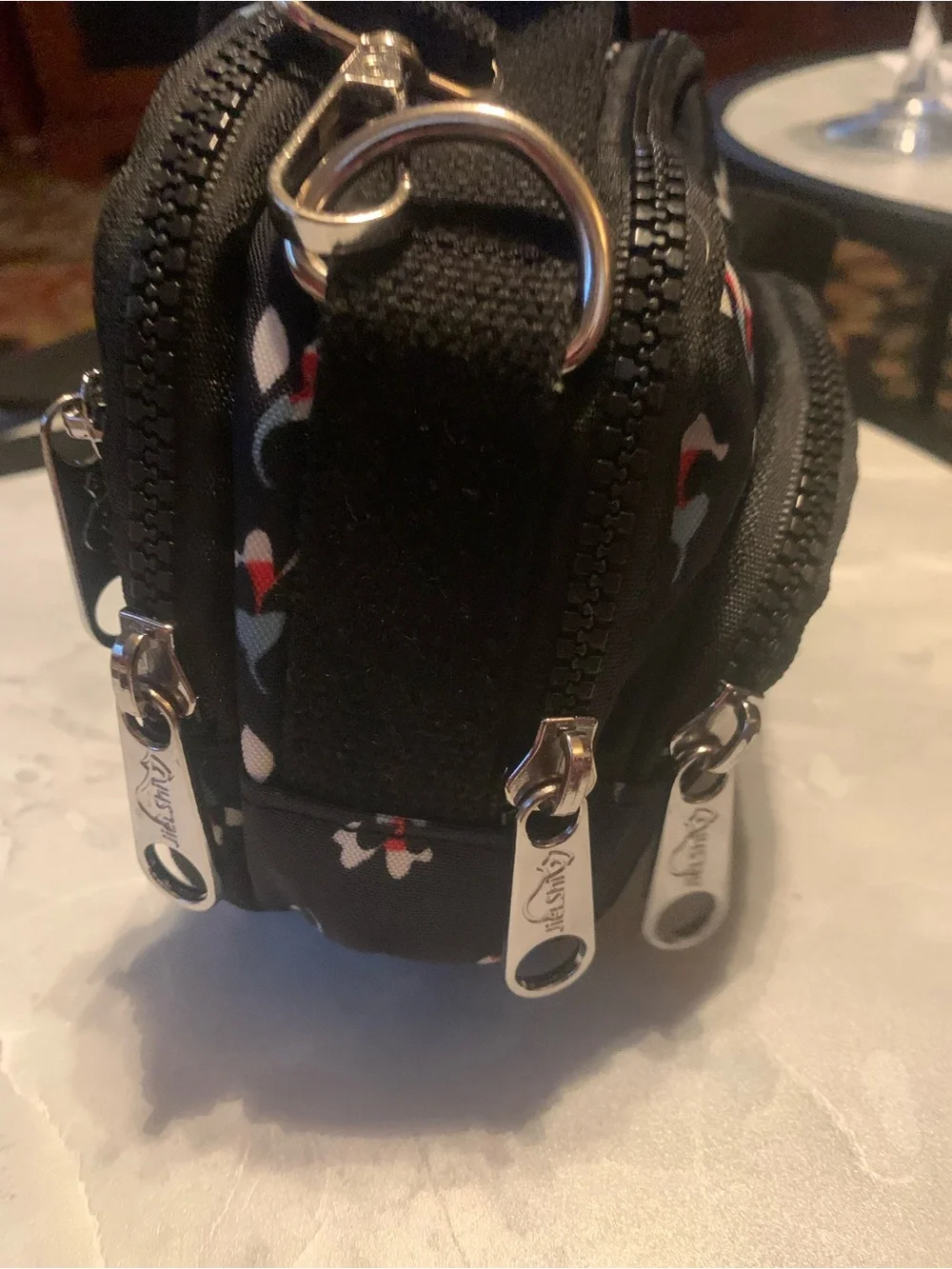Jielshi Black Crossbody Bag with Red, White & Blue Floral Print